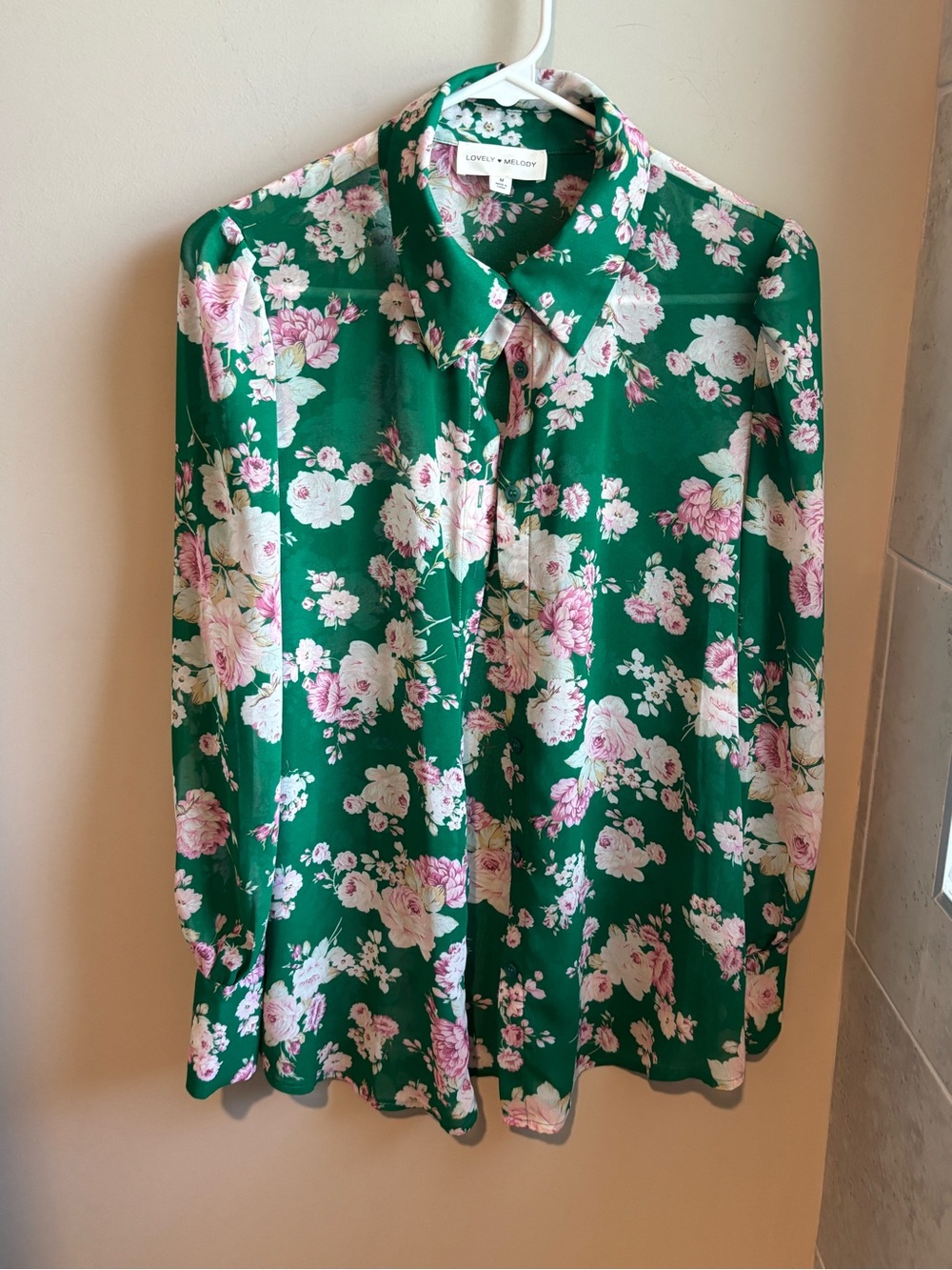 Lovely Melody Emerald Green Floral Button-Down Shirt